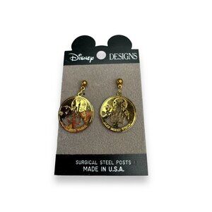 Disney Designs Walt Disney World Gold Tone Dangle Earrings Surgical Steel Posts